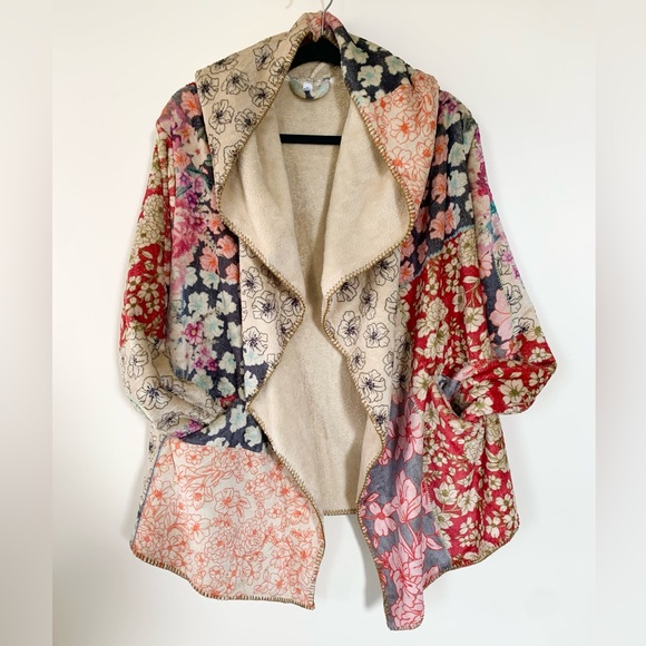 Johnny Was BLOCK SHERPA open front hooded Jacket NWOT Size M - Picture 2 of 10